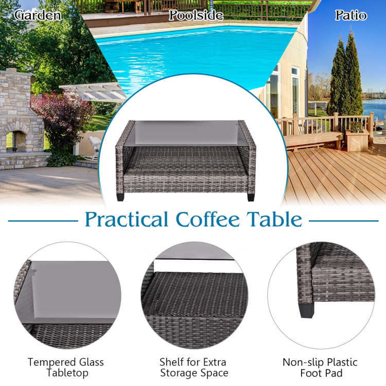 4 Pieces Patio Rattan Furniture Set Coffee Table Cushioned SofaCostway Gallery View 10 of 12
