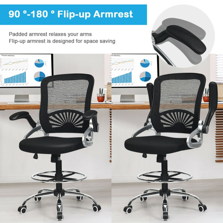 Adjustable Height Flip-Up Mesh Drafting Chair with Lumbar SupportCostway Gallery View 3 of 12