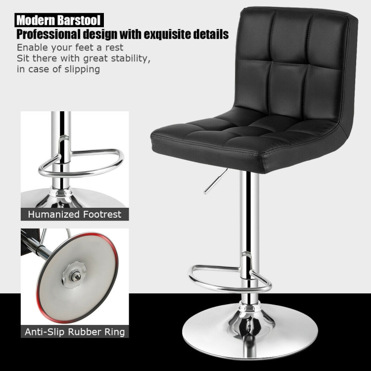 Set of 2 Square Swivel Adjustable PU Leather Bar Stools with Back and Footrest-BlackCostway Gallery View 5 of 12