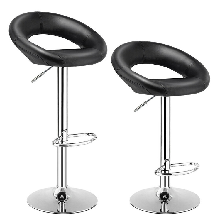 Set of 2 Bar Stools Adjustable PU Leather Swivel Chairs-BlackCostway Gallery View 1 of 11