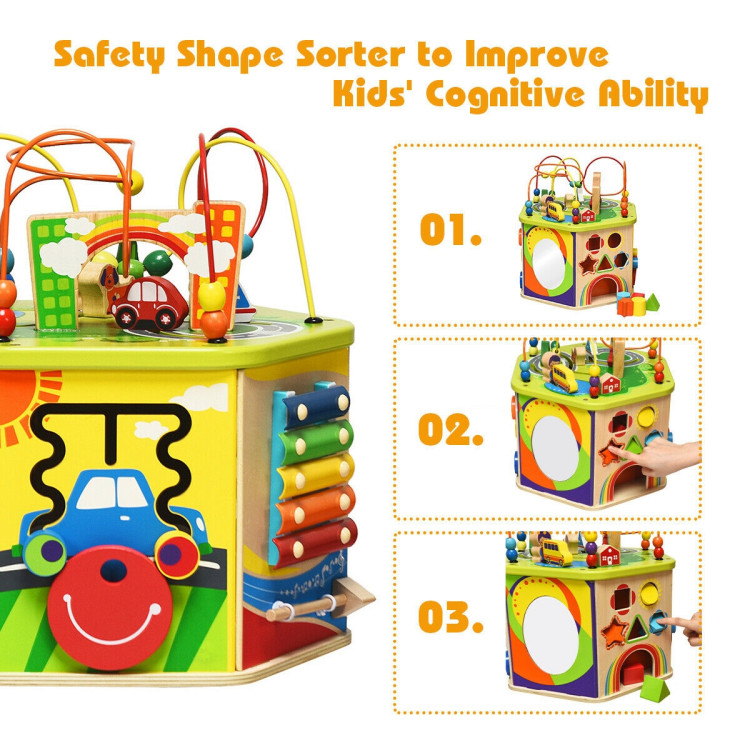 7-in-1 Wooden Activity Cube ToyCostway Gallery View 9 of 12