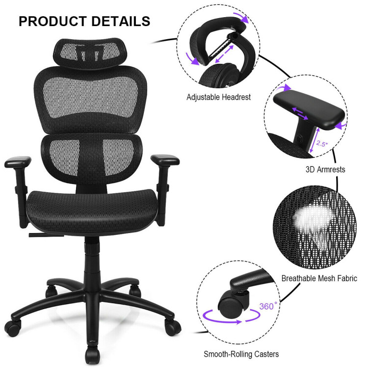 Mesh Office Chair Recliner with Adjustable HeadrestCostway Gallery View 8 of 10