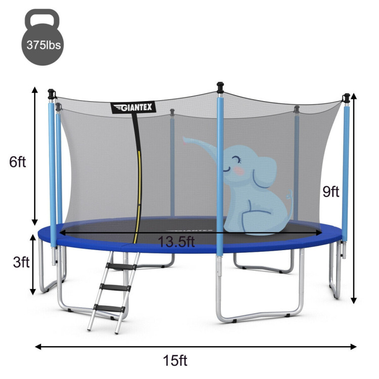 15 Feet Outdoor Bounce Trampoline with Safety Enclosure NetCostway Gallery View 5 of 11