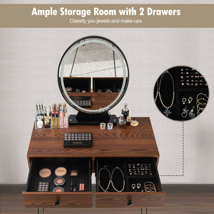 Industrial Makeup Dressing Table with 3 Lighting Modes-CoffeeCostway Gallery View 3 of 13