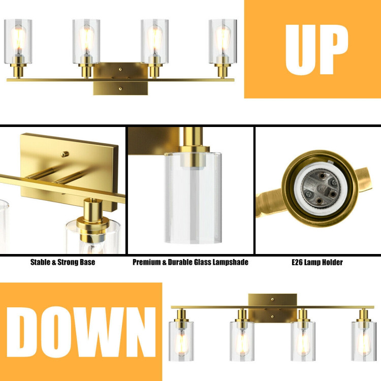 4-Light Wall Sconce with Clear Glass Shade-GoldenCostway Gallery View 10 of 11