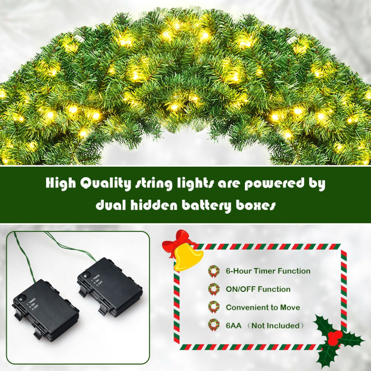 48 Inch Pre-lit Cordless Artificial Christmas WreathCostway Gallery View 10 of 10
