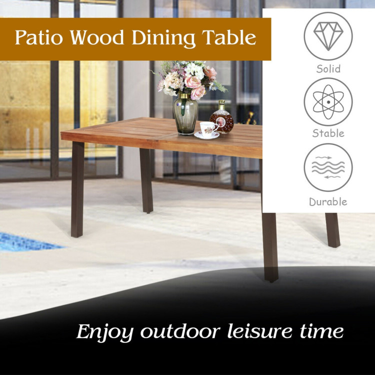 Rectangular Acacia Wood Rustic Dining Furniture Table Costway Gallery View 3 of 12
