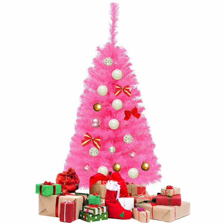 3 ft Premium Artificial Christmas Mini Tree with Stand-PinkCostway Gallery View 7 of 8