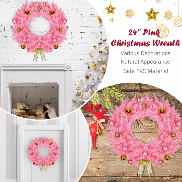 24 Inch Artificial PVC Christmas Wreath with Ornament BallsCostway Gallery View 9 of 11