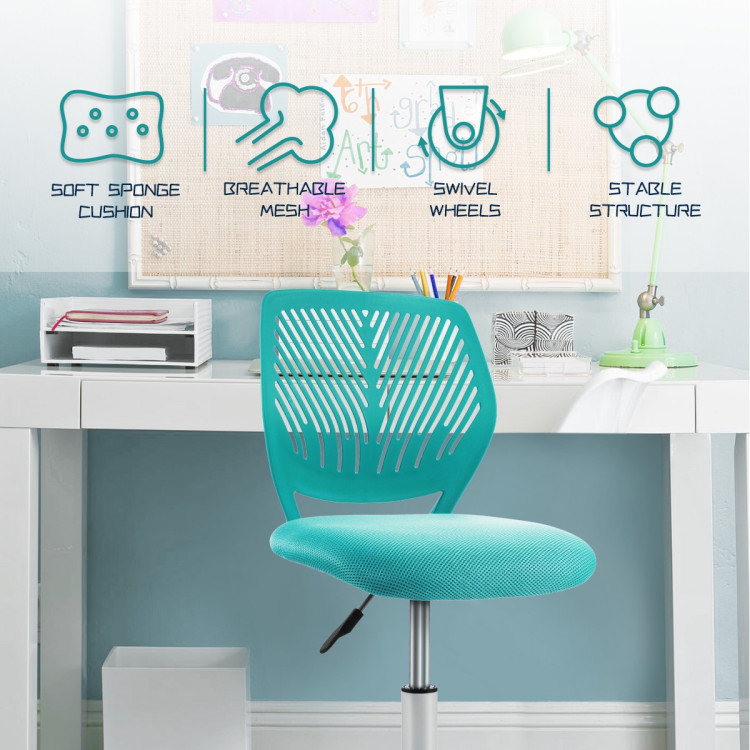 Adjustable Office Task Desk Armless Chair-TurquoiseCostway Gallery View 9 of 20