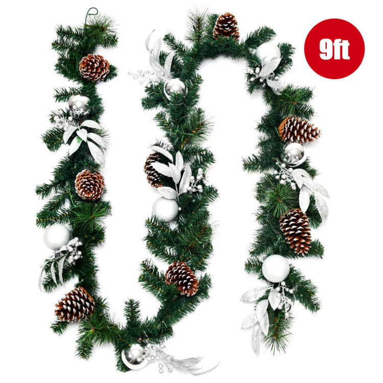 9 Feet Pre-Lit Artificial Christmas Garland with LED LightsCostway Gallery View 7 of 9