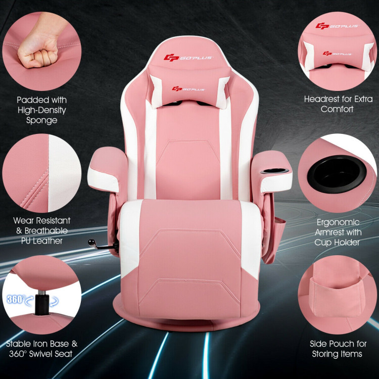 Ergonomic High Back Massage Gaming Chair with Pillow-PinkCostway Gallery View 3 of 12