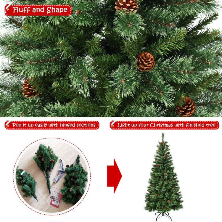 7 Feet Premium Hinged Artificial Christmas Tree with Pine ConesCostway Gallery View 10 of 12