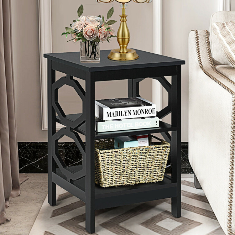 3-tier Nightstand Sofa Side End Accent Table-BlackCostway Gallery View 7 of 12