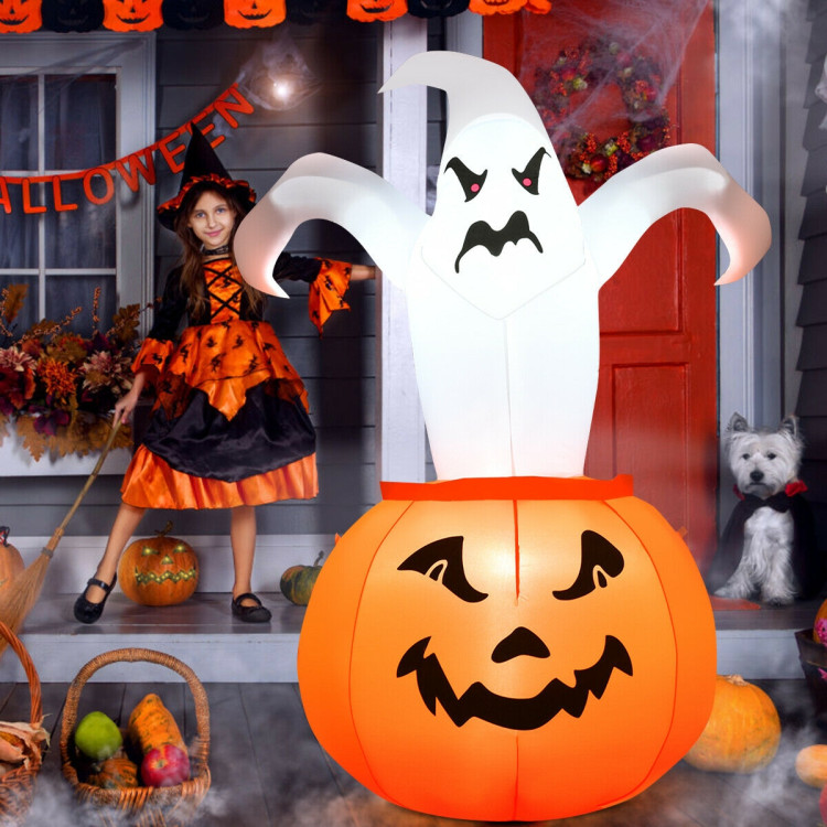 6 Feet Halloween Blow-Up Inflatable Ghost in Pumpkin with LED LightCostway Gallery View 8 of 10