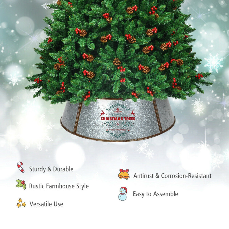 Galvanized Metal ChristmasTree Collar Skirt Ring Cover Decor-SilverCostway Gallery View 5 of 12