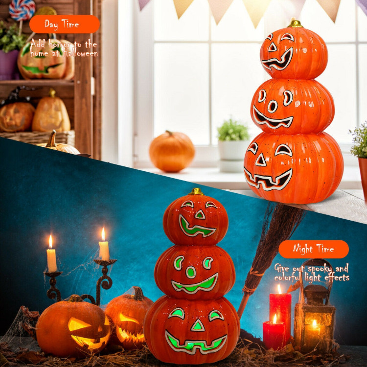 Halloween 3-Tier Color-Changing Lighted Ceramic Pumpkin LanternCostway Gallery View 9 of 12