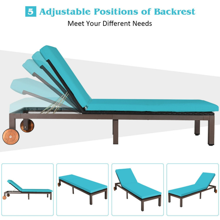 Patio Chaise Lounge Chair Outdoor Rattan Lounger Recliner Chair-TurquoiseCostway Gallery View 11 of 12