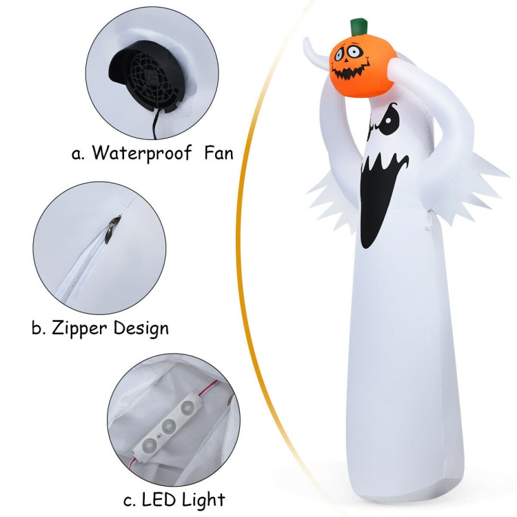 6 Feet Halloween Inflatable Blow Up Ghost with Pumpkin and LED Lights Costway Gallery View 12 of 12