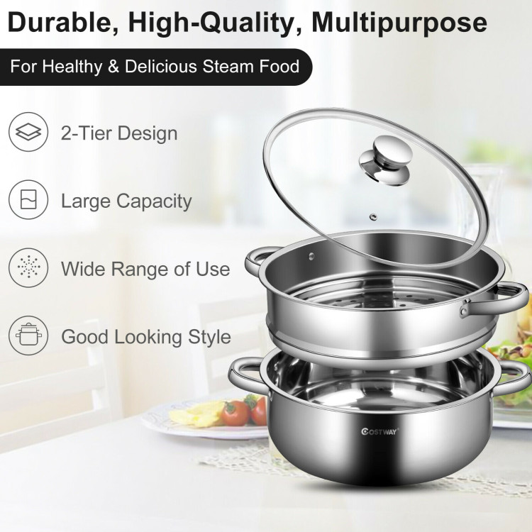 9.5 QT 2 Tier Stainless Steel Steamer Cookware BoilerCostway Gallery View 3 of 12