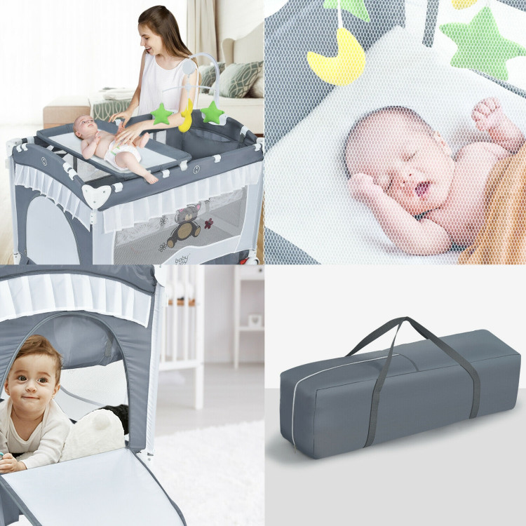 Portable Baby Playpen Crib Cradle with Carring Bag-GrayCostway Gallery View 10 of 12