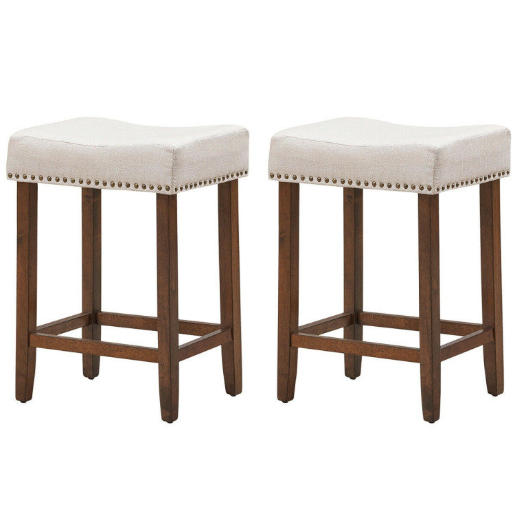 Set of 2 Nailhead Saddle Bar Stools 24 Inch HeightCostway Gallery View 7 of 10