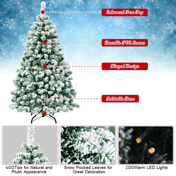4.5 Feet Pre-Lit Premium Snow Flocked Hinged Artificial Christmas TreeCostway Gallery View 5 of 11