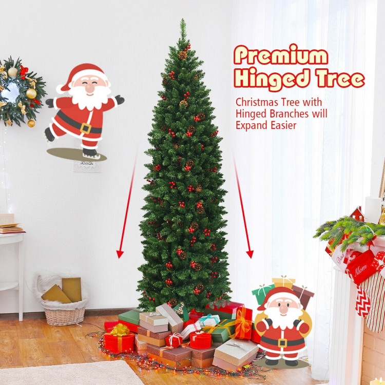 6.5 Feet Pre-lit Hinged Pencil Christmas TreeCostway Gallery View 8 of 12