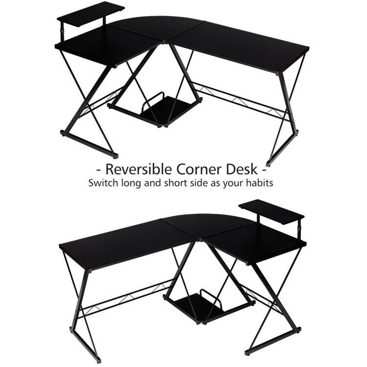 L-Shaped Desk Reversible Corner Computer Desk with Movable Shelf and CPU Stand-BlackCostway Gallery View 5 of 12