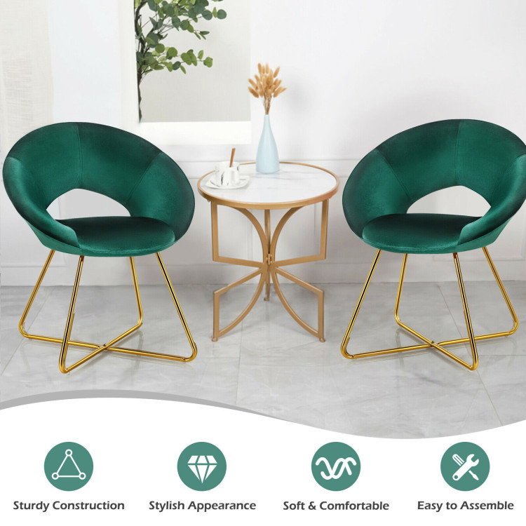 Modern Accent Velvet Dining Arm Chair with Golden Metal Legs and