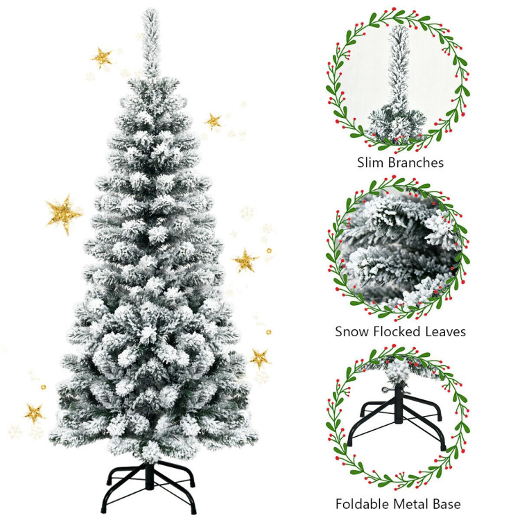 4.5 Feet Unlit Hinged Snow Flocked Artificial Pencil Christmas Tree with 242 BranchCostway Gallery View 10 of 10