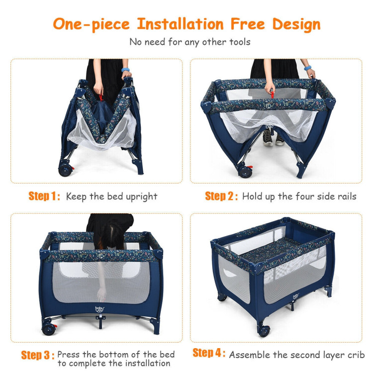 Portable Baby Playpen with Mattress Foldable Design-BlueCostway Gallery View 6 of 12