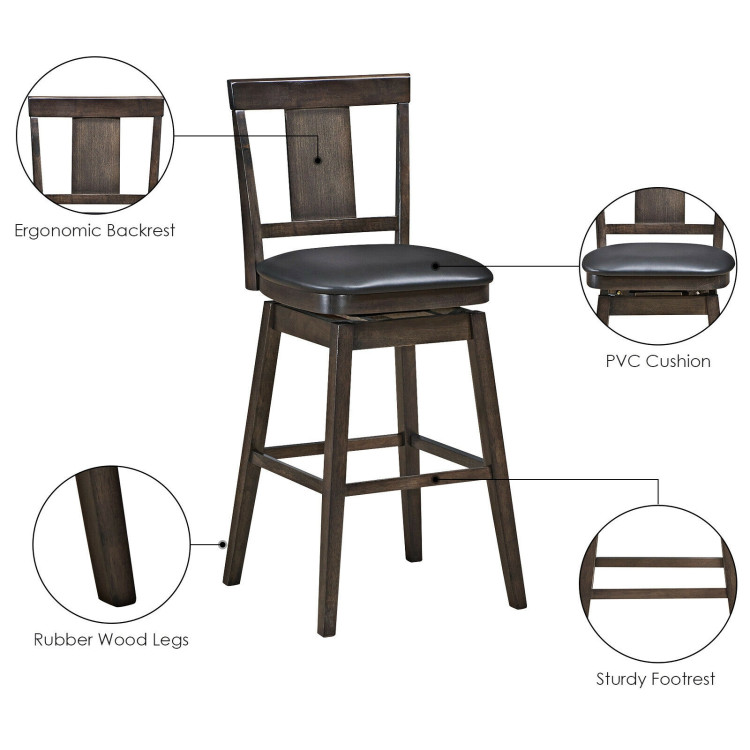 29 inch Swivel Upholstered Counter Height Bar Stool with Rubber Wood LegsCostway Gallery View 9 of 9