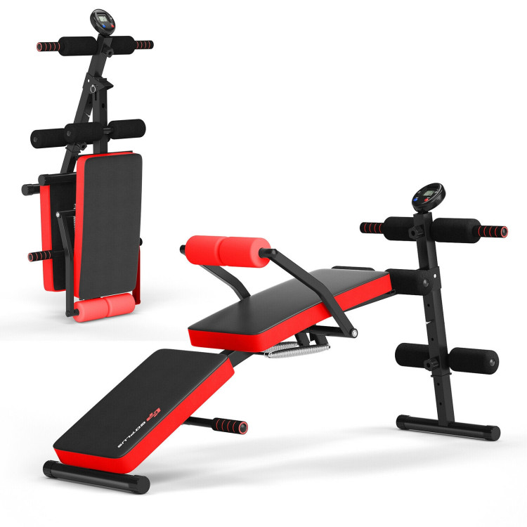 Adjustable Sit Up Bench with LCD Monitor-RedCostway Gallery View 2 of 8
