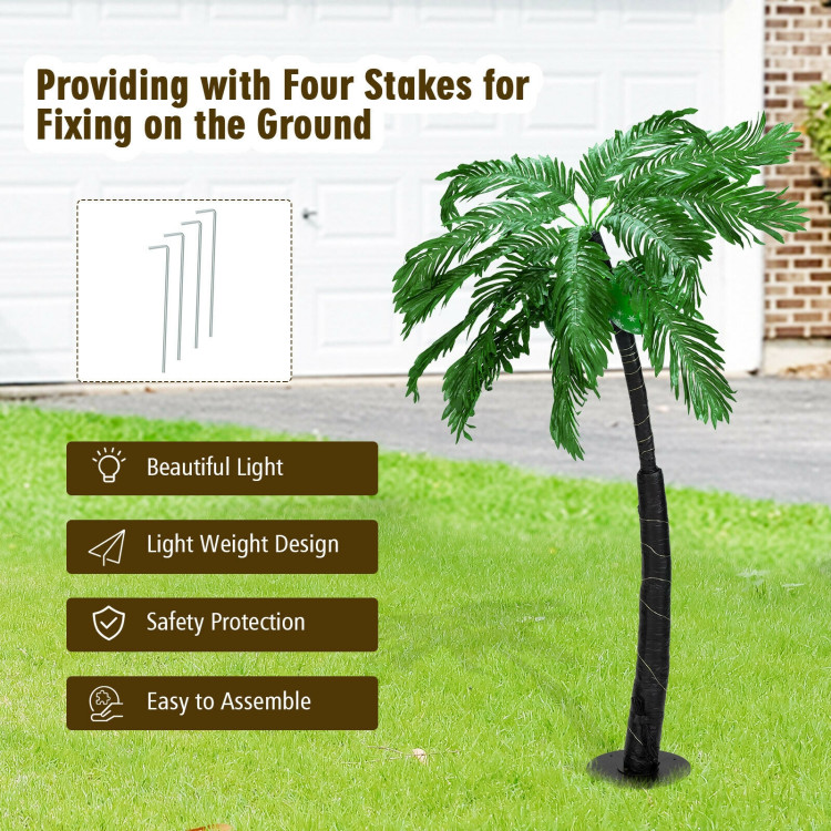 5 ft Artificial Lighted Palm Tree with LED Lights and Metal Base - Costway