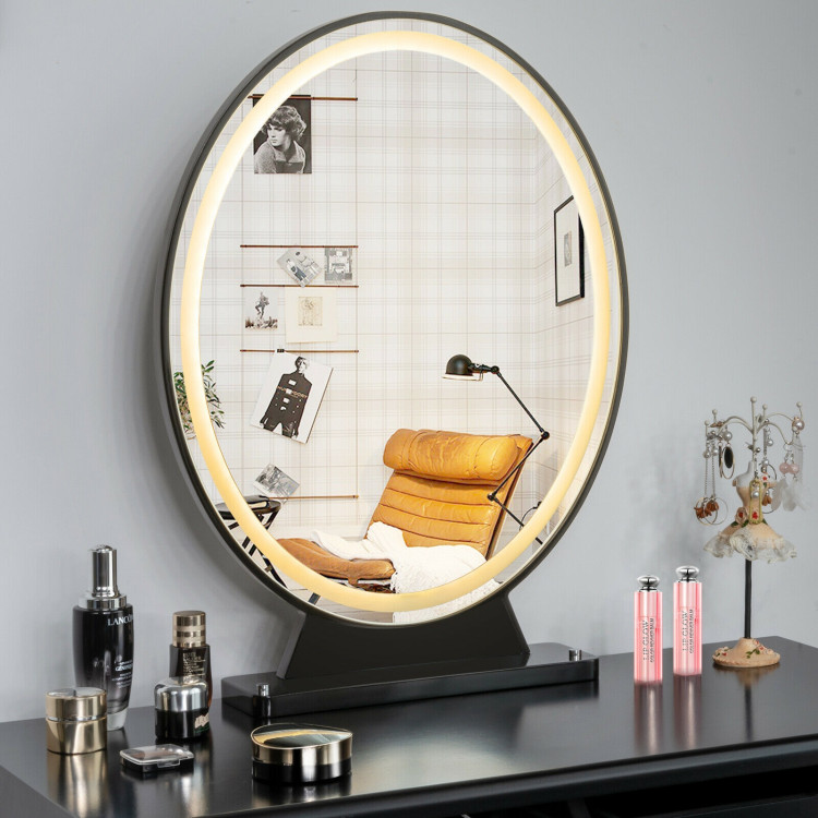 Hollywood Vanity Lighted Makeup Mirror Remote Control 4 Color Dimming-BlackCostway Gallery View 8 of 11