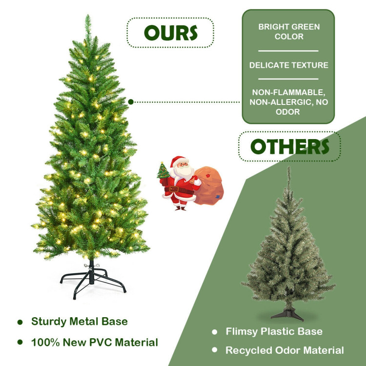 5 Feet PVC Hinged Pre-lit Artificial Fir Pencil Christmas Tree with 150 Warm White UL-listed Lights-5 ftCostway Gallery View 10 of 11