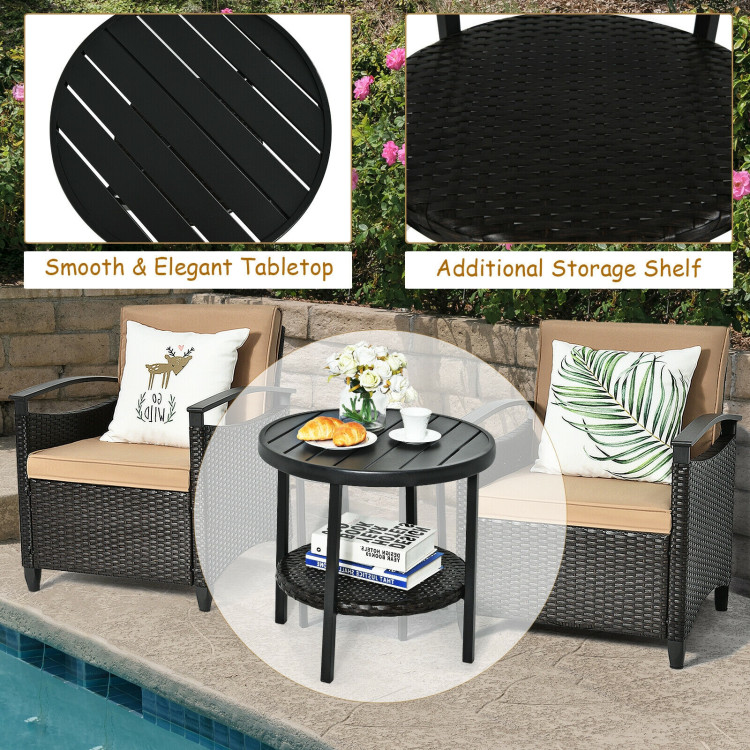 3 Pieces Patio Rattan Furniture Set Cushioned Sofa Storage Table with Shelf GardenCostway Gallery View 11 of 12