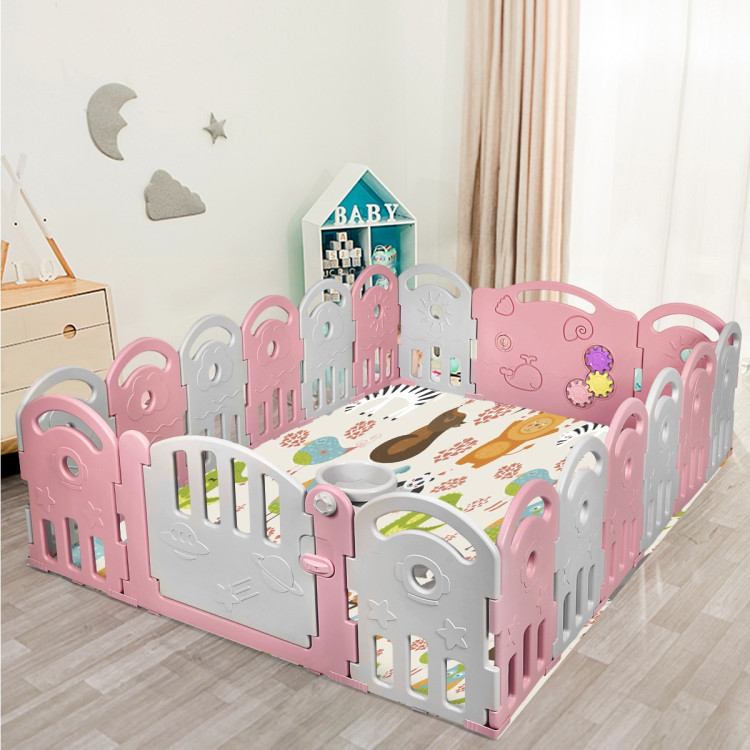 18 Panel Baby Playpen with Music Box Basketball Hoop