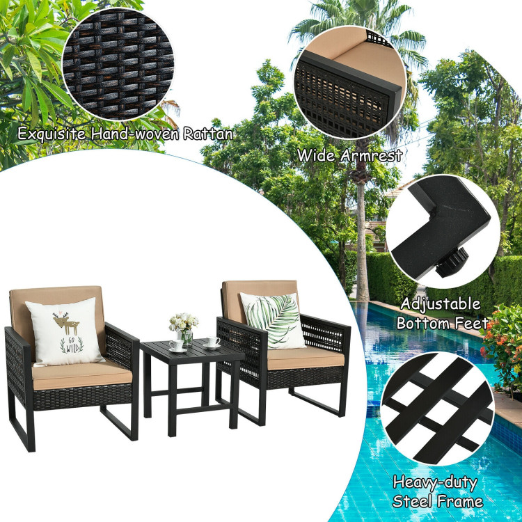 3 Pieces Patio Rattan Bistro Cushioned Furniture SetCostway Gallery View 12 of 12