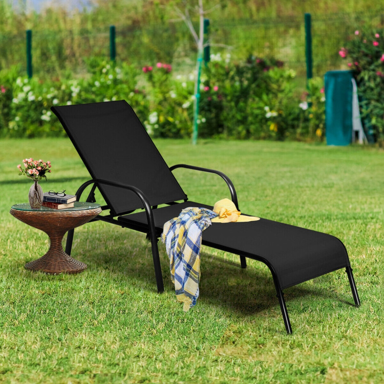 2 Pcs Outdoor Patio Lounge Chair Chaise Fabric with Adjustable Reclining ArmrestCostway Gallery View 7 of 11