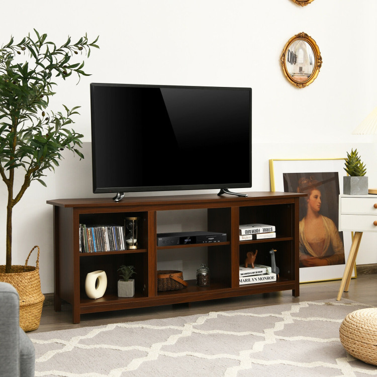 2 Tier Farmhouse Universal TV Stand for TV's up to 65 Inch Flat Screen-BrownCostway Gallery View 10 of 13