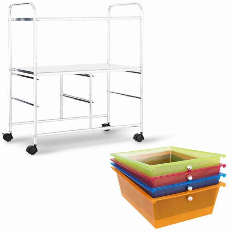4 Drawers Shelves Rolling Storage Cart Rack-Transparent MulticolorCostway Gallery View 7 of 12