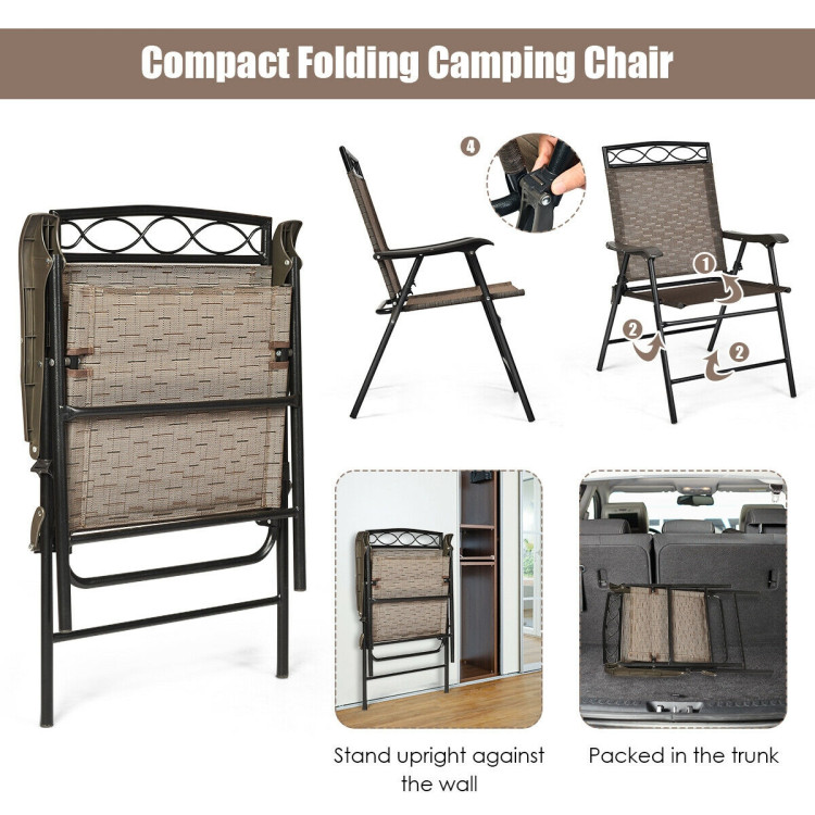 Set of 2 Patio Folding Chairs Sling Portable Dining Chair Set with ArmrestCostway Gallery View 10 of 12