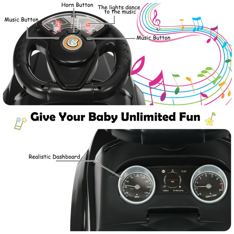 Honey Joy 3 in 1 Ride on Push Car Toddler Stroller Sliding Car with Music-BlackCostway Gallery View 10 of 12