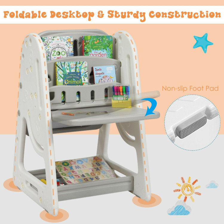 2-in-1 Kids Easel Desk Chair Set Book Rack Adjustable Art Painting Board-GrayCostway Gallery View 10 of 12