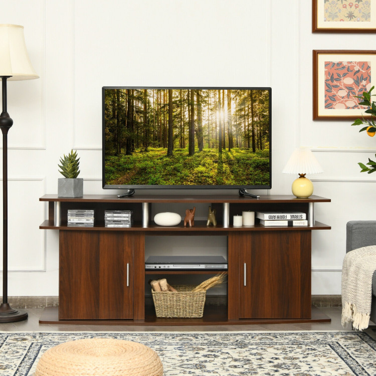 63 Inch TV Entertainment Console Center with 2 Cabinets-WalnutCostway Gallery View 1 of 11