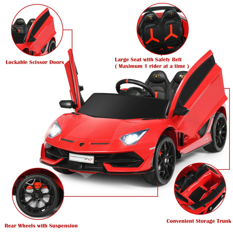 12V Licensed Lamborghini SVJ RC Kids Ride On Car with Trunk and Music-RedCostway Gallery View 10 of 12