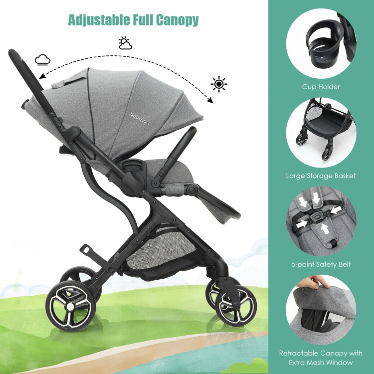 High Landscape Foldable Baby Stroller with Reversible Reclining Seat-GrayCostway Gallery View 12 of 12