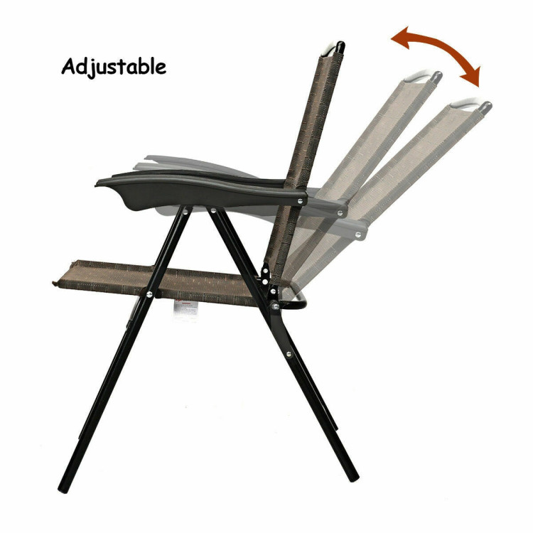 2 Pieces Folding Sling Chairs with Steel Armrests and Adjustable Back for PatioCostway Gallery View 3 of 11